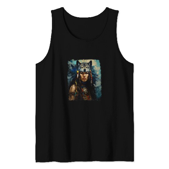 Discover Native American Girl Female wolfs Spiritual Animal Tank Tops