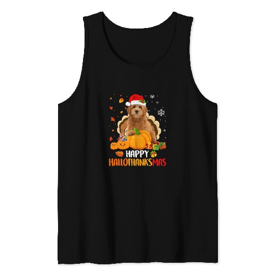 Dog Goldendoodle Halloween Christmas Happy Hallothanksmas T-Shirt Tank Tops