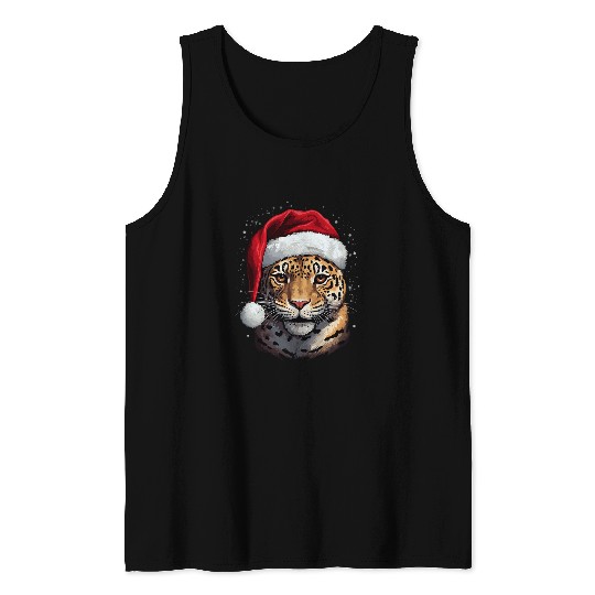 jaguarss Santa Hat Big Cat Lover Christmas Print Art Graphic 1 Tank Tops