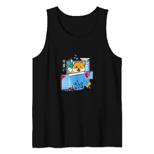 Dog Shiba Inu Boba Bubble Tea Cute Anime Neko Kawaii for Girls Tank Tops