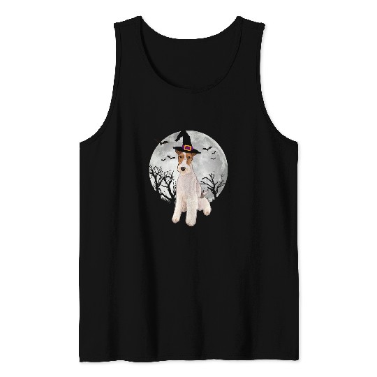 Scary Wire Fox Terrier Dog Witch Hat Halloween Tank Tops