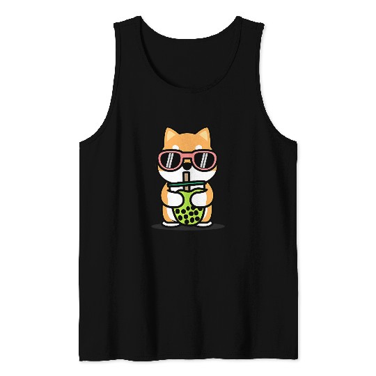 Dog Shiba Inu Bubble Tea Boba Kawaii Anime Japanese Dog Lover Tank Tops