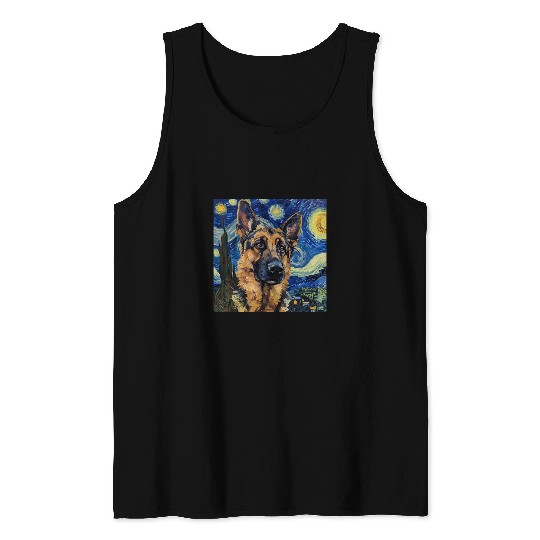 German Shepherd Dog Van Gogh Style Starry Night Tank Tops