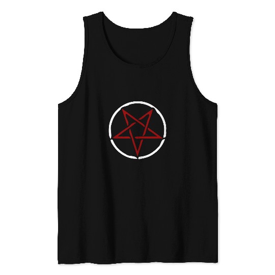 Red White Pentagram Goth Occult Dark Art Metal Death Satanic Tank Tops
