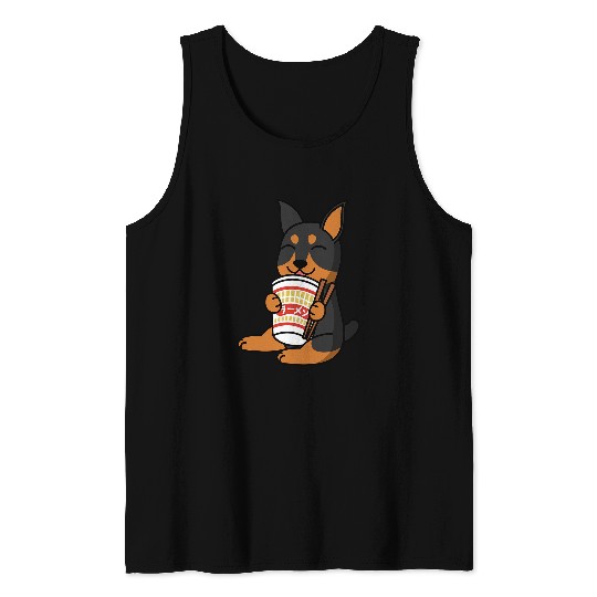 Miniature Pinscher Eating Instant Ramen Noodles Dog Tank Tops