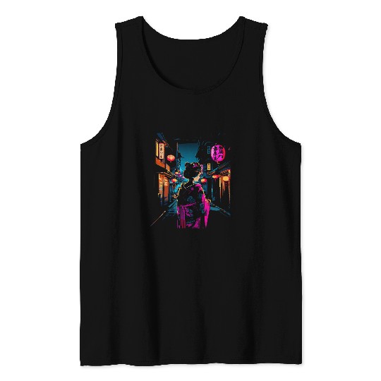 Japanese Geisha Japan Culture Lover Japanese Synthwave Tank Tops
