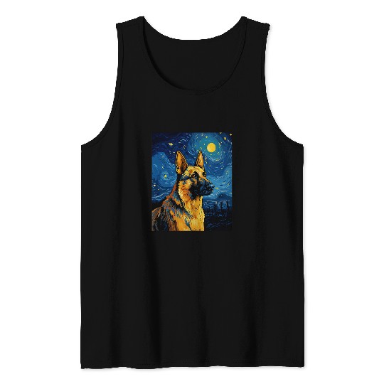German Shepherd Dog Starry Night Van Gogh Art Lover Tank Tops