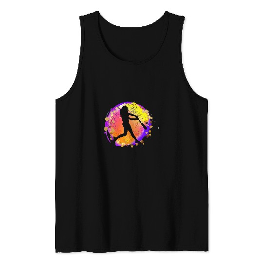 Sunset Softball Girls Womens Baseball Player Pink Orange Tank Tops