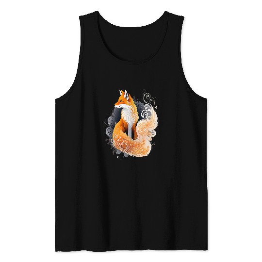 Intricately Detailed Fantasy Red Fox Art Tank Tops