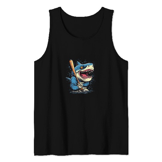 Shark Baseball Player Batter Baseball Bat Sports Shark Lover 1 Tank Tops