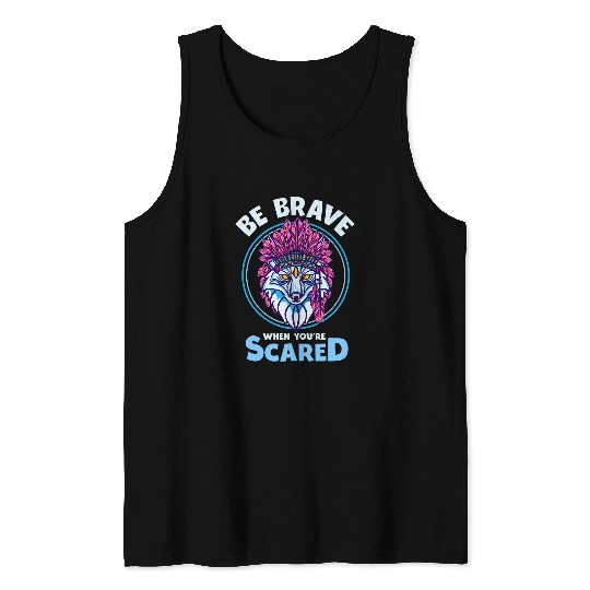 Inspirational Native American White wolfs Art Tank Tops