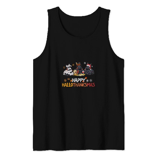 Dog Scottish Terrier happy hallothanksmas Tank Tops