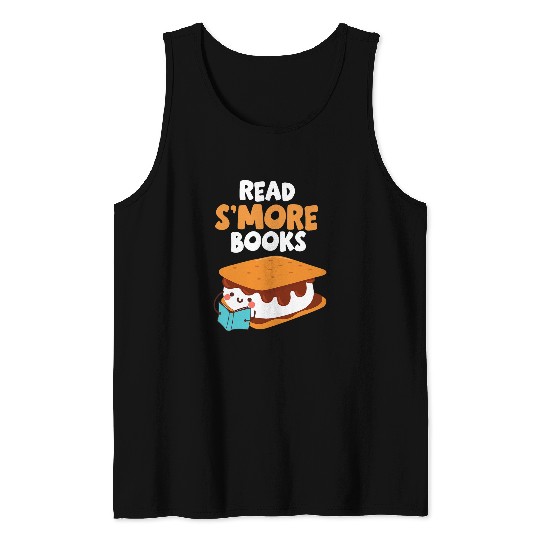 Marshmallow Camping Campfire Funny Read Smore Books Tank Tops