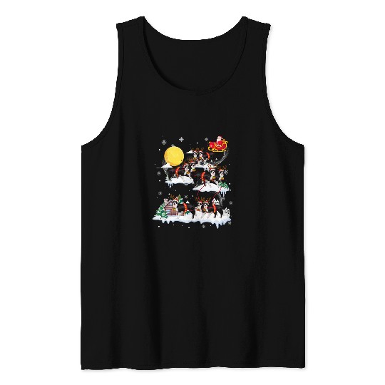 Santa Reindeer Sleigh Dog Border Collie Christmas 8 Tank Tops