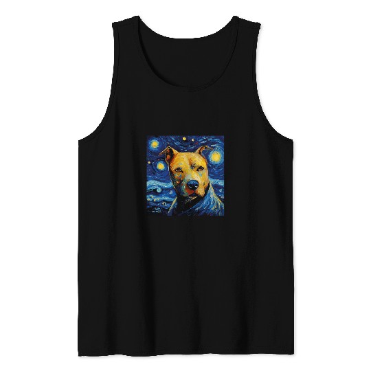 Pitbull Starry Night For Dog Mom Dog Dad Tank Tops