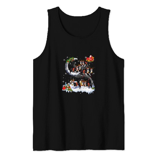 Santa Reindeer Sleigh Dog Border Collie Christmas Tank Tops