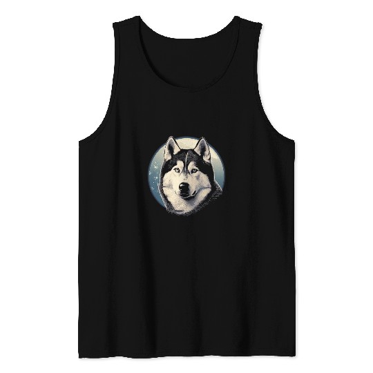 Siberian Husky With Full Moon Dog Lovers Tank Tops