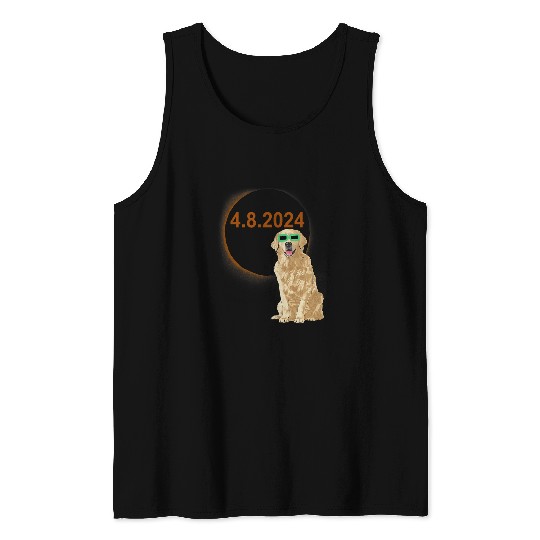 Solar Eclipse Golden Retriever Wearing Solar Eclipse Glasses Tank Tops