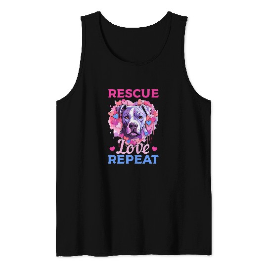 Pitbull Pittie Rescue Love Repeat Tank Tops