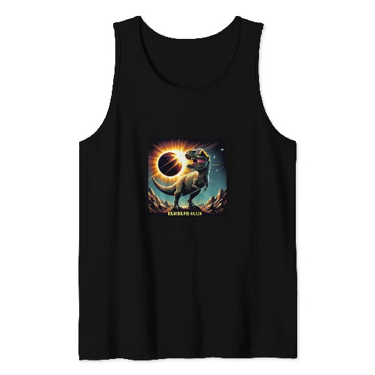Kids Kids Boys T Rexs Dinosaur Astronaut Total Solar Eclipse 2024 Tank Tops