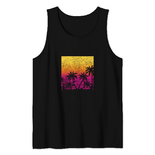 Retro Palm Trees 1990s Vaporwave Aesthetic 80s Art Vaporwave Tank Tops