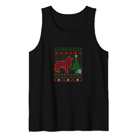 Rough Collie Red Plaid Buffalo Funny Ugly Christmas Sweater Tank Tops