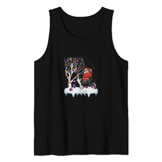 Santa Riding Border Collie Dog Tree Lights Border Collie Fun Tank Tops