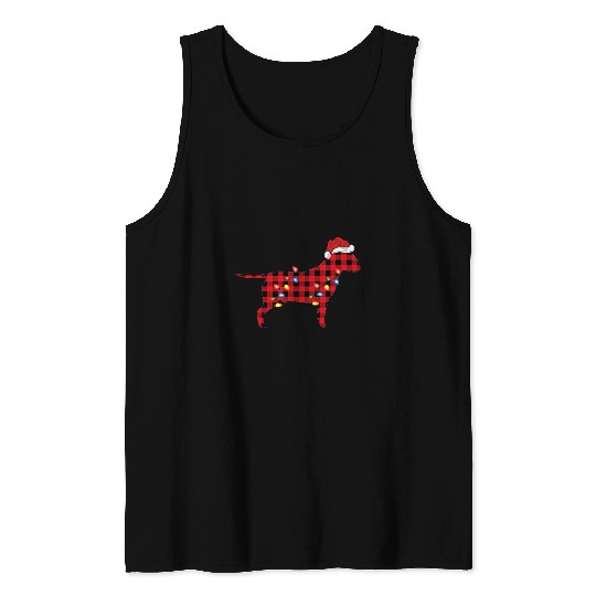 Red buffalo plaids Santa Hat Bull Terrier Christmas Pajama Tank Tops