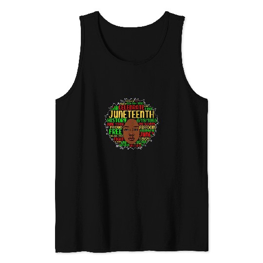 Juneteenth Black History Natural Hair Afro Word Art 1865 Tank Tops