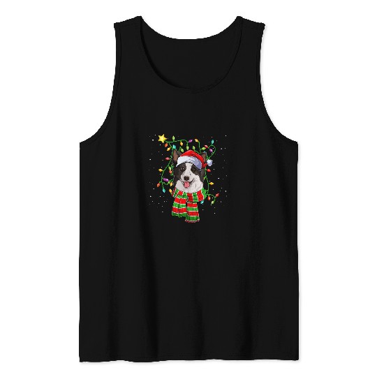Santa Border Collie Christmas Lights Funny Dog Owner Tank Tops