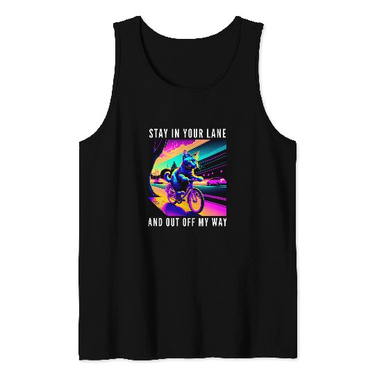 Stay In Your Lane Cat Biking Bicycle Tank Tops