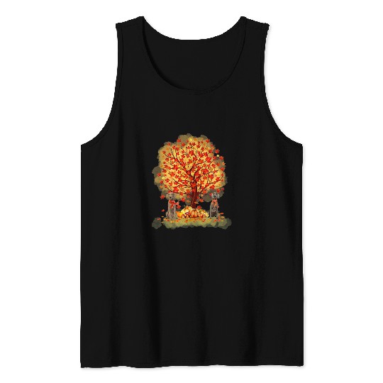 Weimaraner Under Maple Tree Fall Pumpkin Dogs Tank Tops