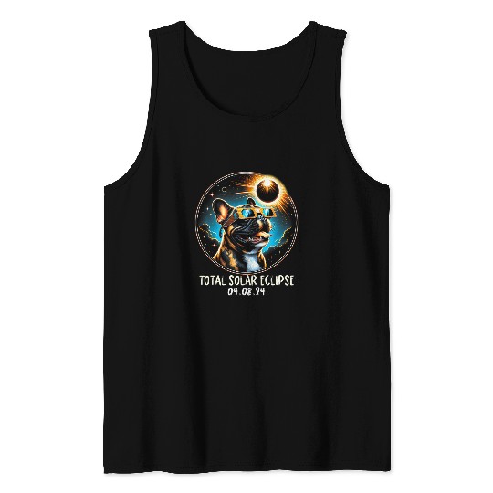 Solar Eclipse French Bulldog Wearing Glasses April 8 2024 1 Tank Tops