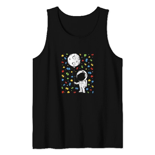 Kids Astronaut Balloon Tee Autism Awareness Space Kids Boy Gifts Tank Tops