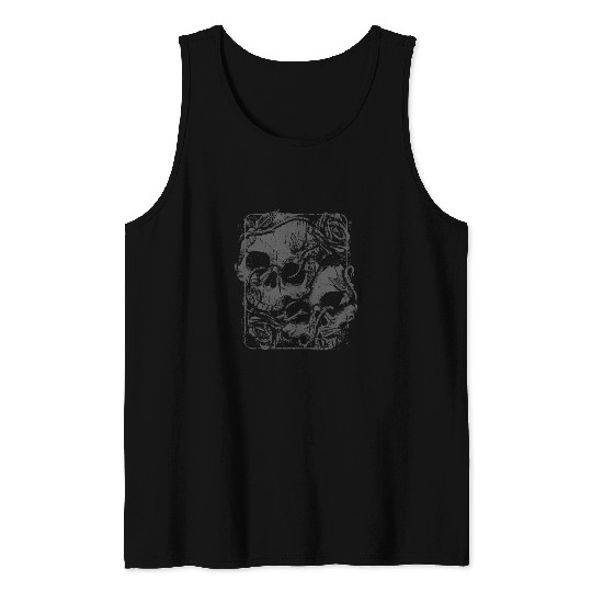 Skull Roses Mycologist Art of Aesthetic Goth Punk Valentines Tank Tops