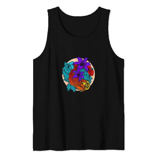Koi Fish Flowers Japan Japanese Art Tank Tops