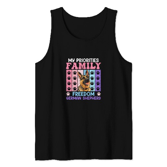 German Shepherd MY PRIORITIES FAMILY FREEDOM Women Tank Tops