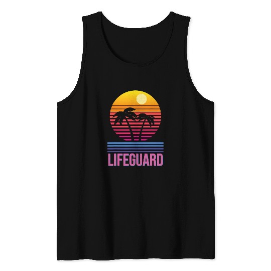 Lifeguard Retro Palm Tree Swimming Beach Summer Tank Tops