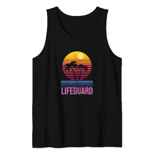 Lifeguard Retro Palm Tree Swimming Beach Summer Tank Tops