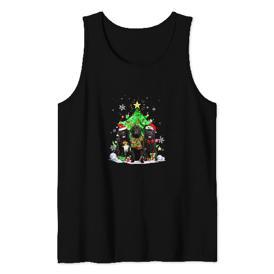 Santa Newfoundland Dog Squad Christmas Tree Lights Tank Tops