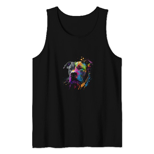 Pitbull Splash Art Cute Dog Lover Tank Tops