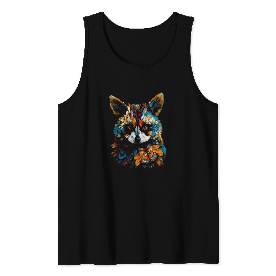 Raccoon Colourful Art Butterfly Animal Raccoon Tank Tops
