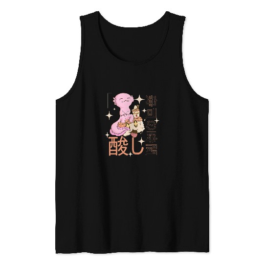 Kawaii Axolotls With Sushi Noodle Aesthetic Japanese Anime Tank Tops