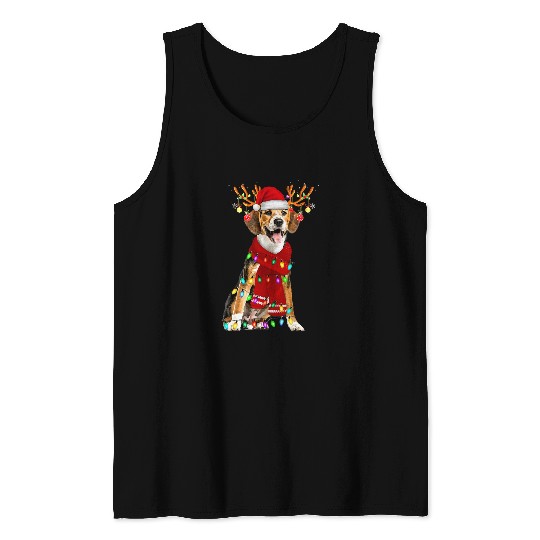 Santa Beagle reindeer Light Christmas Tank Tops