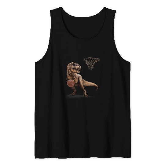 T Rexs Dinosaur Playing Basketball Funny Dinosaur Hoops Tank Tops