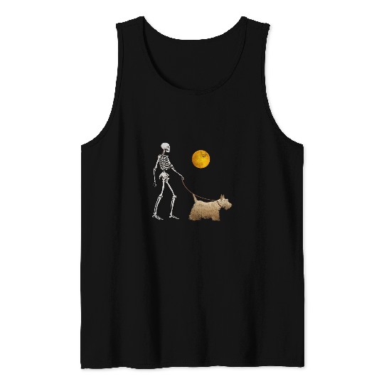 Scottish Terrier Skeletons Dog Walking Halloween Costume Tank Tops