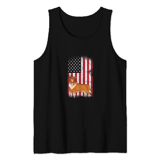 Rough Collie Dog USA Flag Boys Girls Men Women 4th Of July Tank Tops