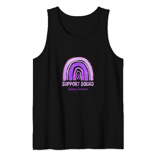 Support Squad Epilepsy Awareness Rainbow Purple Ribbon Tank Tops