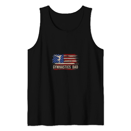 vintages Gymnastics Dad American USA Flag Sports Gift Tank Tops