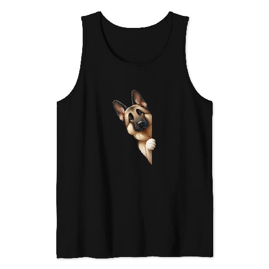 German Shepherd Peeking Around The Corner Funny Dog Mom Dad Tank Tops